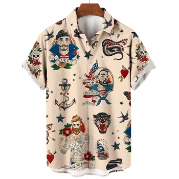Гавайские рубашки для мужчин, пляжные топы с Русалочьим принтом, блузка с коротким рукавом, 2023 Новая рубашка оверсайз, Мужская дизайнерская одежда высокого качества