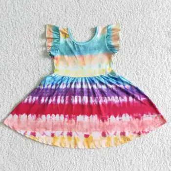 Горячая продажа ODM OEM Custom RTS Детская Летняя Одежда для малышей, Бутик одежды для маленьких Девочек, Платье с галстуком-краской