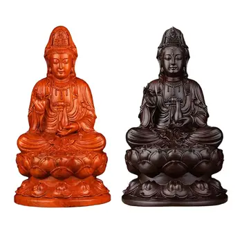 Деревянная Медитирующая Статуя Гуань Инь, Статуэтка для Поклонения Статуе Будды, Фэн-шуй для гостиной, Чайный Домик, Декор полки шкафа.