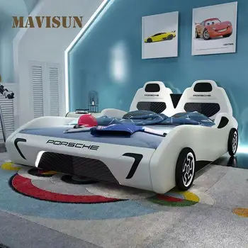 Детская кровать Стильной формы автомобиля для мальчиков, различные Варианты цвета, имитирующий дизайн, Кожаная мебель для спальни, каркас двуспальной кровати