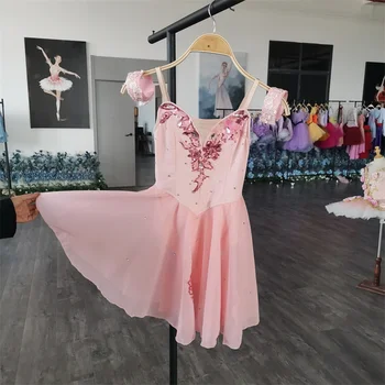 Детская одежда для девочек нестандартного размера, нестандартного цвета, персиковое лирическое танцевальное платье, Балетные костюмы