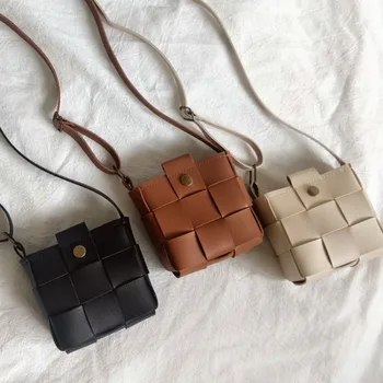 Детская сумка однотонная сумочка простого плетения Модные портативные маленькие кошельки Трендовый кошелек квадратной формы