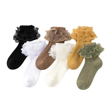 Детские кружевные носки для девочек, хлопковые весенне-осенние тонкие летние сетчатые носки Princess Baby White для латиноамериканских танцев