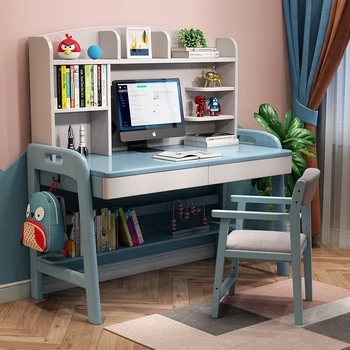 Детские столы из массива дерева, стол для обучения, простой встроенный письменный стол и книжная полка, письменный стол и стул для современной студенческой домашней спальни