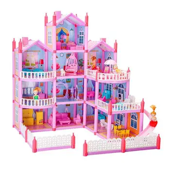 Детский Дом Монтессори 3d Собранное освещение Ручной работы Кукольный дом Вилла Набор Замок Принцессы Игрушка-головоломка для девочек Подарок на день рождения