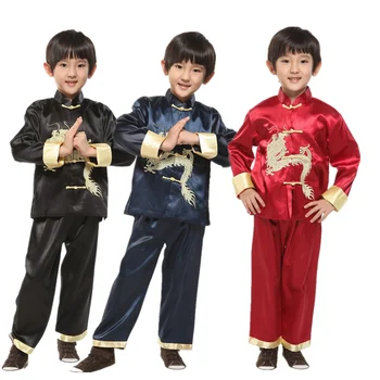 Детский костюм эпохи Тан в китайском стиле с вышивкой Дракона Для мальчиков и девочек, Новогодние наряды для вечеринок, Традиционный Восточный комплект одежды для кунг-фу