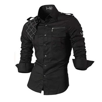 Джинсовая мужская повседневная одежда Sirts Fasion Desiner Stylis с длинным рукавом 8371 Black2