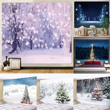Домашний декор Рождественский гобелен с принтом в виде снежинок, психоделическая сцена в стиле хиппи, декор стен в стиле бохо, Рождественская елка на стене