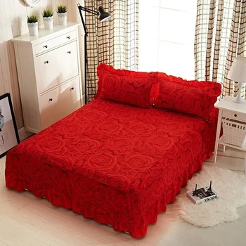 Домашняя простыня с цветами розы, хлопковое красное покрывало для постельного белья