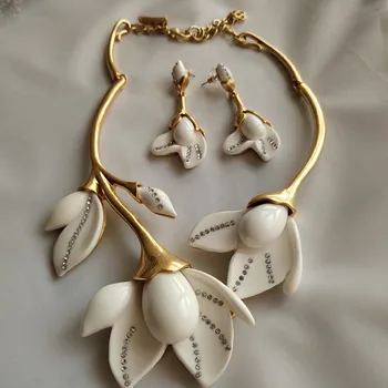 Евро-Американский стиль, Ретро-Смола, Элегантное ожерелье с белой Магнолией, Серьги, ювелирные изделия для женщин, тренд