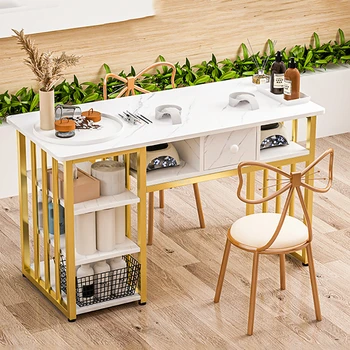 Европейские Золотые Маникюрные столы для хранения Light Роскошный Двойной Профессиональный Маникюрный стол Салонная мебель Японский Одноместный Маникюрный стол