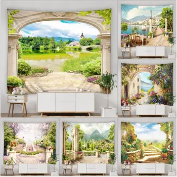 Европейский Римский Дверной пейзаж, Гобелен, висящий на стене, Ретро Океанский пейзаж, Гобелен, настенная ткань, Садовое одеяло, Домашний Декор, Ковер