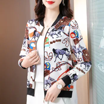 Женская куртка-бомбер в стиле ретро с длинным рукавом, Y2k, Новая верхняя одежда, Корейская версия Уличных ветрозащитных топов, Модный принт, 2023