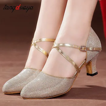 Женская обувь для латиноамериканских танцев Обувь для танцев Сальса Танго Банкетные Свадебные Босоножки на высоком каблуке С мягкой подошвой Dames Schoenen Серебро Золото