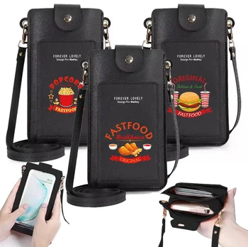 Женская сумка 2023, кошелек для мобильного телефона с сенсорным экраном, кошельки, мягкая кожаная сумка с принтом еды, женские сумки через плечо, женские сумки через плечо