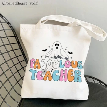 Женская сумка для покупок Ghosts faboolous teacher Halloween Leopard Bag Harajuku Shopping Canvas teacher Bag Женская сумка на плечо для девочек