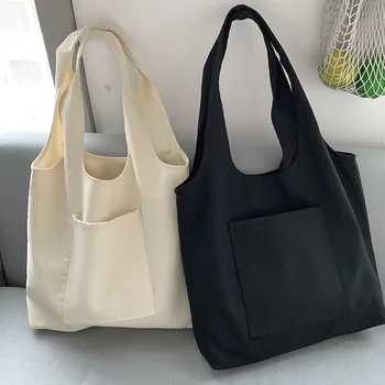 Женская сумка через плечо для покупок, женская многоразовая Эко-складная сумка для супермаркета, уличные студенческие эстетичные холщовые сумки для хранения.