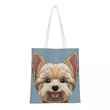 Женская сумка через плечо с выглядывающим Йоркширским терьером, собака Йорки, щенок, Эко-сумки для покупок, милая сумка для покупок большой емкости