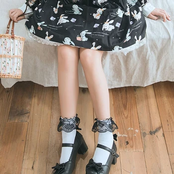  Женские носки с оборками в стиле Лолиты, черные, белые, хлопковые чулочно-носочные изделия принцессы на лодыжках, кружевные чулочно-носочные изделия