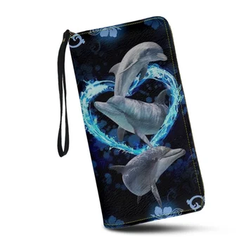 Женский кошелек-клатч Belidome с принтом синего Дельфина, RFID-блокирующий браслет, кошельки, Кредитные карты, Кошелек для дам и девочек-подростков