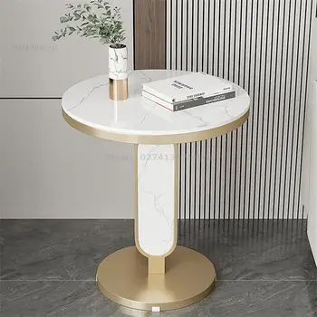 Журнальные столики из светлого роскошного шифера для гостиной, диван в скандинавском стиле, приставной столик, Домашний Круглый стол на балконе, современный простой угловой столик