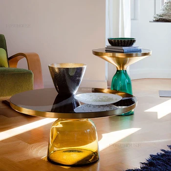 Журнальные столики из скандинавского дизайнерского стекла, роскошная мебель для гостиной, домашний приставной столик, креативная комбинация круглых углов B