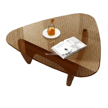 Журнальный столик из закаленного стекла для маленькой квартиры, гостиной, дома, современный минималистичный прозрачный круглый чайный столик из массива дерева