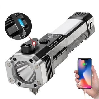Защитный молоток, спасательный USB-зарядка с магнитом, Многофункциональный фонарик с сильным светом, кемпинг