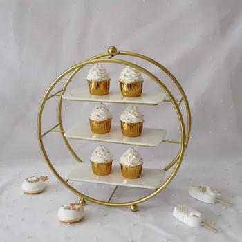 Золотистая круглая трехслойная подставка для десертов в европейском стиле, Подставка для торта, Украшение десертного стола, Украшение витрины.
