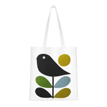 Изготовленная на заказ холщовая хозяйственная сумка Orla Kiely Stem Bird, женские прочные продуктовые сумки в скандинавском цветочном геометрическом стиле для покупок