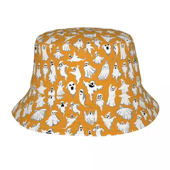 Изготовленная на заказ шляпа-ведро с рисунком Оранжевого Призрака на Хэллоуин, мужская Женская модная летняя Пляжная кепка Рыбака от солнца