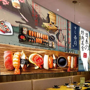 Изготовленные на заказ самоклеящиеся водонепроницаемые настенные обои 3D в японском стиле, фон для ресторана Суши, Декор стен, наклейка Papel De Parede