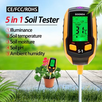 Измеритель РН почвы 5 в 1 Бытовой Тестер влажности кислотности почвы для цветов в горшках Измеритель освещенности Набор для тестирования почвы растений
