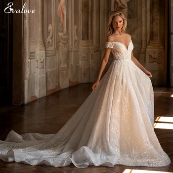 Изысканная аппликация, кружевной шлейф, свадебное платье трапециевидной формы, 2023, Роскошное свадебное платье принцессы с коротким рукавом, расшитое бисером, в стиле милой невесты.