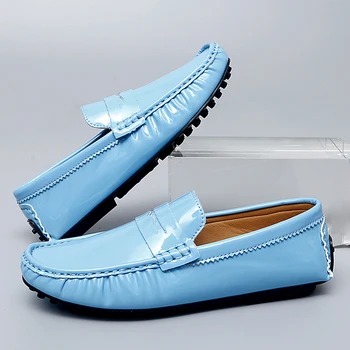 Италия, мужская повседневная обувь, большие размеры 46 47 48, Лоферы Офисные для мужчин, Мокасины для вождения, Небесно-голубые слипоны, модная обувь для вечеринок, мужская