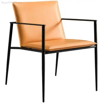 Итальянский обеденный стул в минималистичном стиле Home Small Family Роскошное Седло Из кожи, Нержавеющей стали, кресло для отдыха, Оранжевое кресло для переговоров
