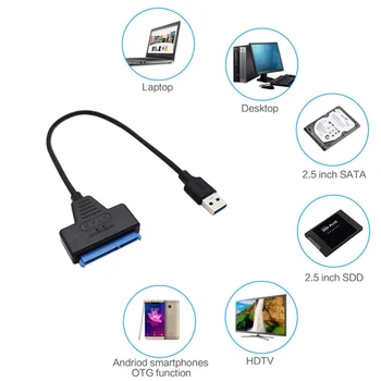 Кабель SATA-USB 3.0 2.0 со скоростью передачи данных до 6 Гбит/с для 2,5-дюймового внешнего жесткого диска SSD, 22-контактный кабель Sata III