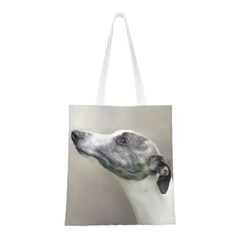 Кавайный принт, Уиппет в профиль, сумки для покупок, прочный холст, сумка для покупок, сумка для собак Greyhound Sihthound