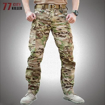 Камуфляжные водонепроницаемые тактические брюки Для мужчин, для пеших прогулок, Износостойкие брюки-карго с несколькими карманами, мужские хлопчатобумажные джоггеры для боевых тренировок.