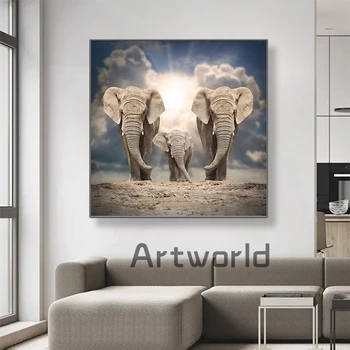 Картина с изображением животных в виде трех слонов, настенный плакат, печать на холсте, Настенная художественная картина для гостиной, домашнего декора