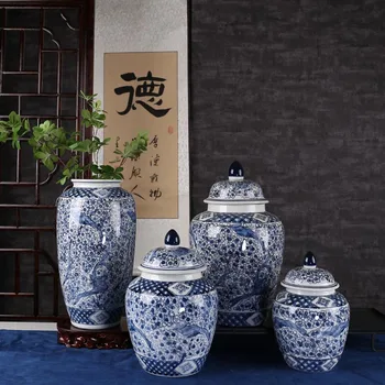 Керамическая банка для имбиря, китайская классическая декоративная банка, ваза из морской волны, банка для хранения, украшения ручной работы, декоративные аксессуары