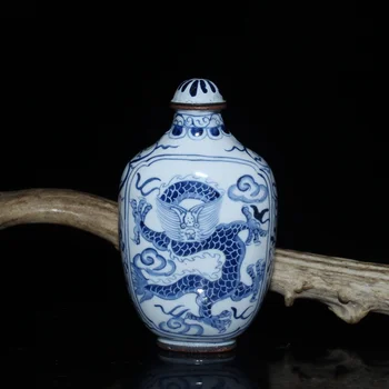Китай, Старый Пекин, Старые товары, эмаль Blue Dragon, бутылка для нюхательного табака Blue Dragon