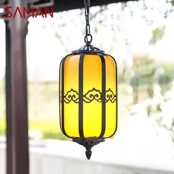 Классический китайский фонарь SAMAN, подвесной светильник, Винтажный доломитовый наружный светодиодный светильник, водонепроницаемый для домашнего декора коридора, Электричество