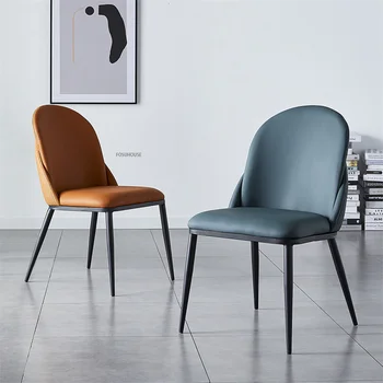 Кожаный стол Обеденный стул Современные удобные дизайнерские домашние обеденные стулья на черных ножках Мебель класса люкс для гостиной Sillas De Comedor