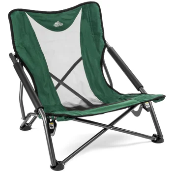 Компактный низкопрофильный складной походный стул для улицы с чехлом для переноски - зеленый