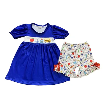 Комплект одежды Back to School для девочек из 2 предметов, топы с забавным принтом и коротким рукавом + шорты, детский комплект Whloesale