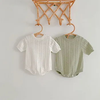 Комплект одежды для маленьких мальчиков и девочек, летний вязаный полый комбинезон для новорожденных, уличный дышащий комбинезон, детская повседневная одежда