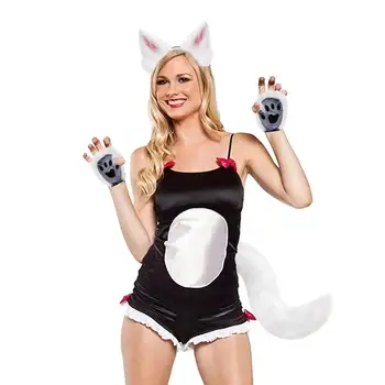 Комплект с волчьими ушами, хвостом и перчатками, костюм волка, искусственный костюм животного для косплея на Хэллоуин, игрушки в подарок для женщин