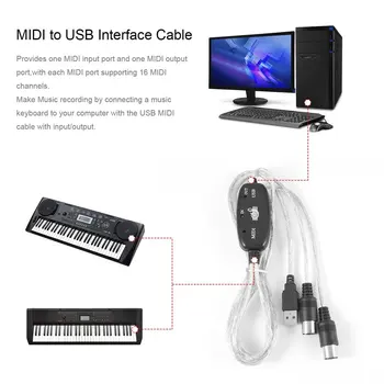 Конвертер MIDI-кабеля в USB-вход-выход, профессиональный MIDI-интерфейс, аудиомузыка для клавиатуры ПК, адаптер для барабана электрического пианино