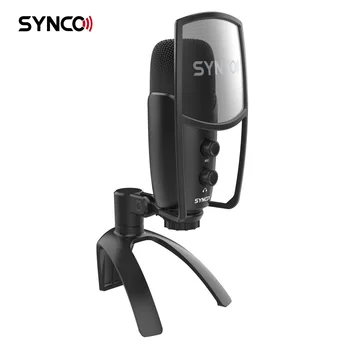 Конденсаторный кардиоидный микрофон SYNCO CMic-V2 С одной кнопкой отключения звука, мониторинг в режиме реального времени, Настольная подставка для микрофона для смартфона-ноутбука